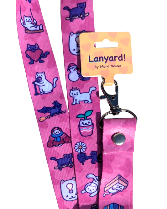 Pink Cat Lanyard | Illustrated Cat Print