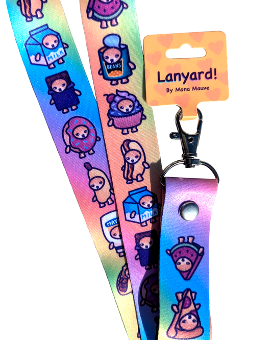 Snack Cats Lanyard | Rainbow Cat Illustration Pattern