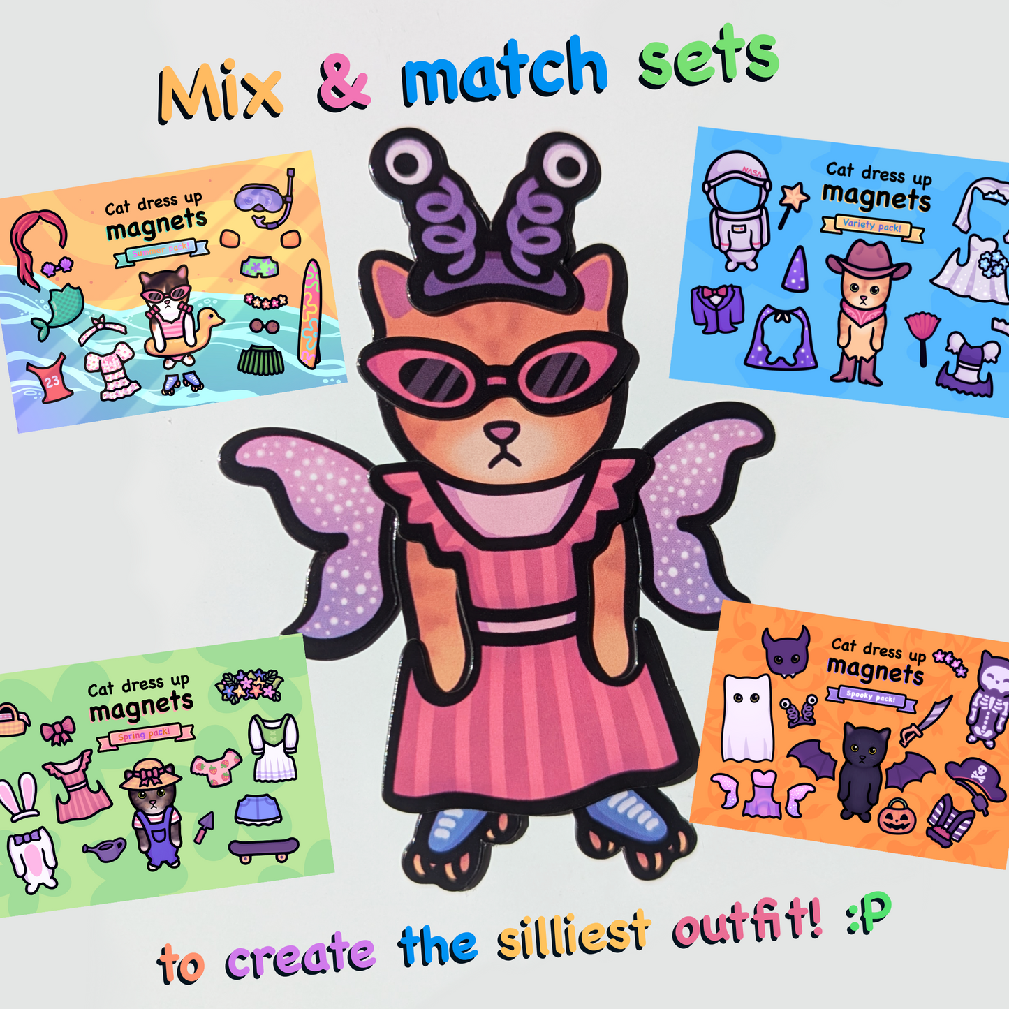 Cat Dress-Up Fridge Magnet Set | Spring Pack