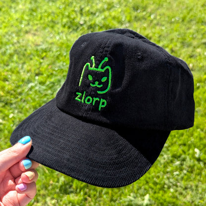 Matching Couple Embroidered Hats | Zleep Zlorp Alien Cat | Organic Cotton Corduroy Cap