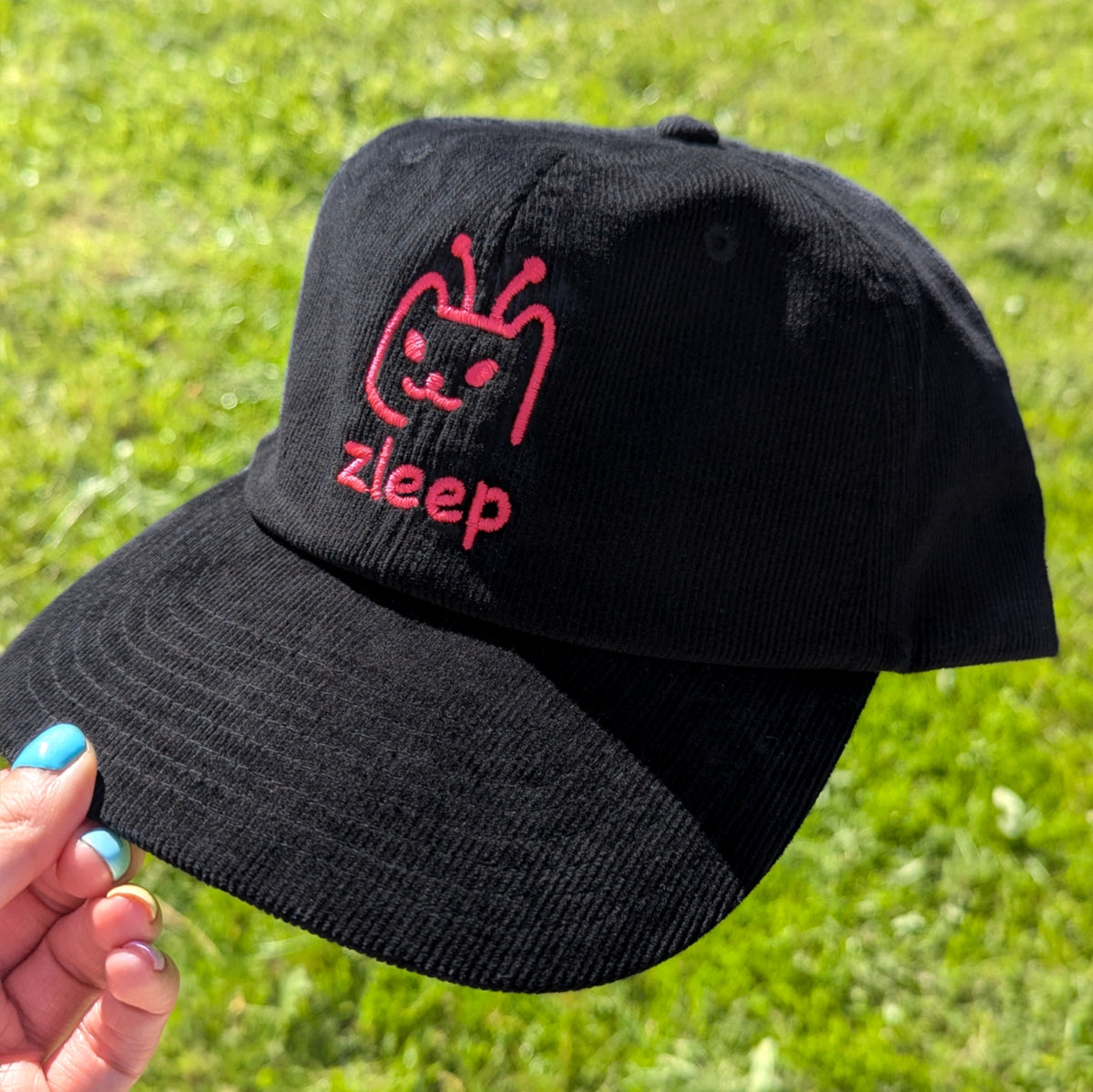 Matching Couple Embroidered Hats | Zleep Zlorp Alien Cat | Organic Cotton Corduroy Cap