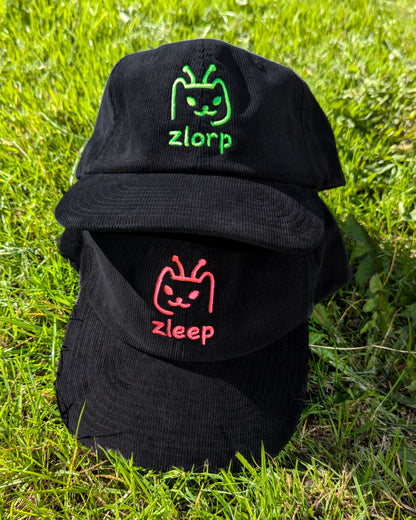 Matching Couple Embroidered Hats | Zleep Zlorp Alien Cat | Organic Cotton Corduroy Cap