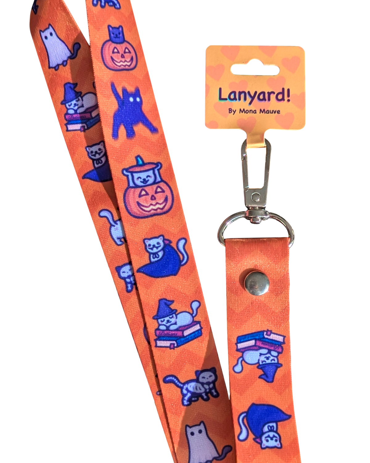Spooky Cat Lanyard | Halloween Illustrated Cat Pattern