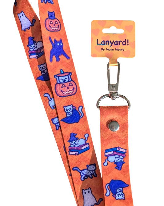Spooky Cat Lanyard | Halloween Illustrated Cat Pattern