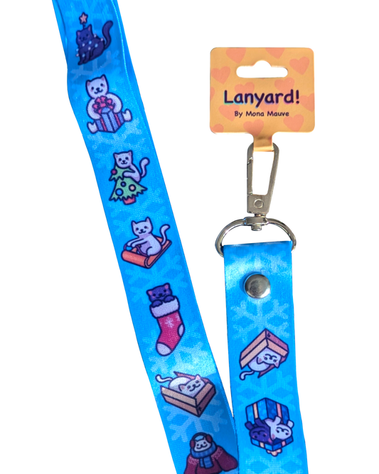 Christmas Cat Lanyard | Festive Illustrated Cat Pattern