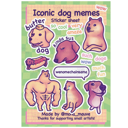 Iconic Dog Memes Sticker Sheet | 18 Cute & Funny Vinyl Stickers