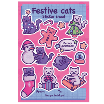 Christmas Sticker Sheet | Festive Cats | 13 Cute Stickers
