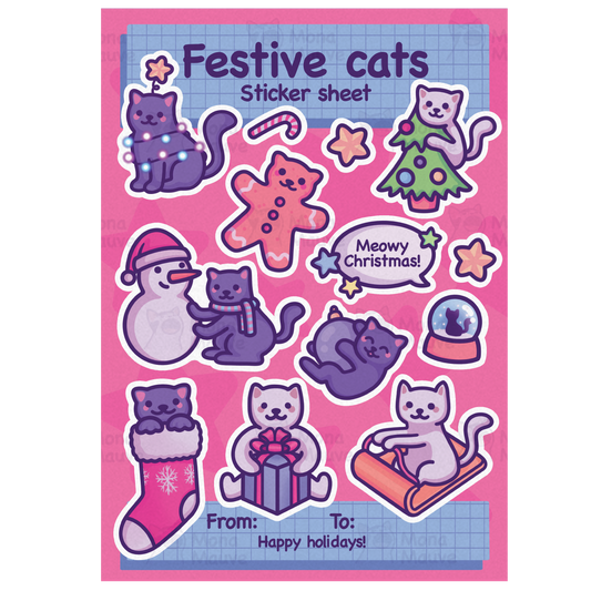 Christmas Sticker Sheet | Festive Cats | 13 Cute Stickers