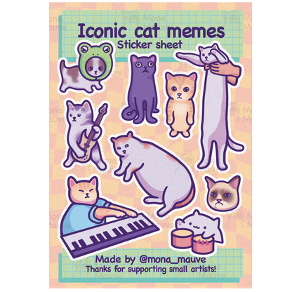 Iconic Cat Memes Sticker Sheet | 9 Funny Waterproof Vinyl Stickers