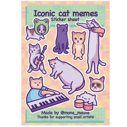 Iconic Cat Memes Sticker Sheet | 9 Funny Waterproof Vinyl Stickers