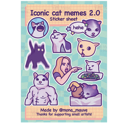 Iconic Cat Memes 2.0 Sticker Sheet | 9 Cute & Funny Vinyl Waterproof Stickers