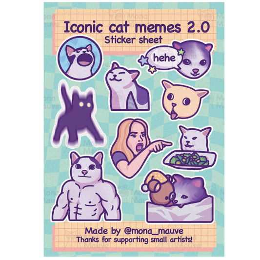 Iconic Cat Memes 2.0 Sticker Sheet | 9 Cute & Funny Vinyl Waterproof Stickers