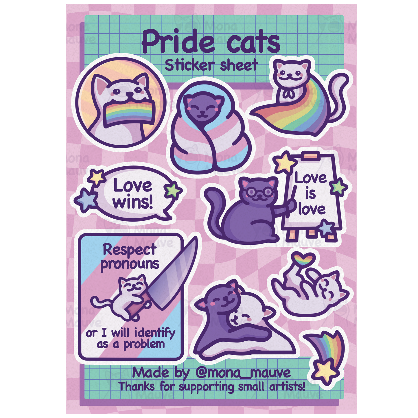 LGBTQ+ Pride Cats Sticker Sheet | 10 Cute Vinyl Waterproof Stickers