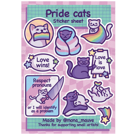 LGBTQ+ Pride Cats Sticker Sheet | 10 Cute Vinyl Waterproof Stickers