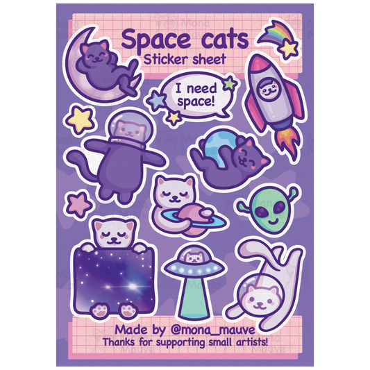 Space Cats Sticker Sheet | 13 Cute Stickers