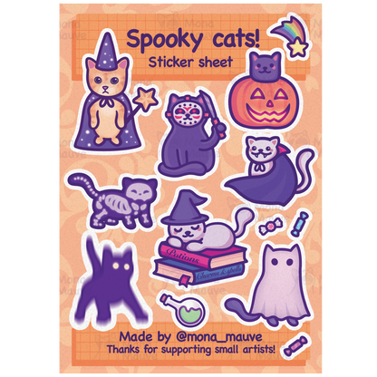 Cute Halloween Sticker Sheet | 13 Spooky Cat Vinyl Stickers