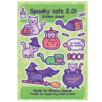 Cute Halloween Sticker Sheet | 13 Spooky Cat Vinyl Stickers