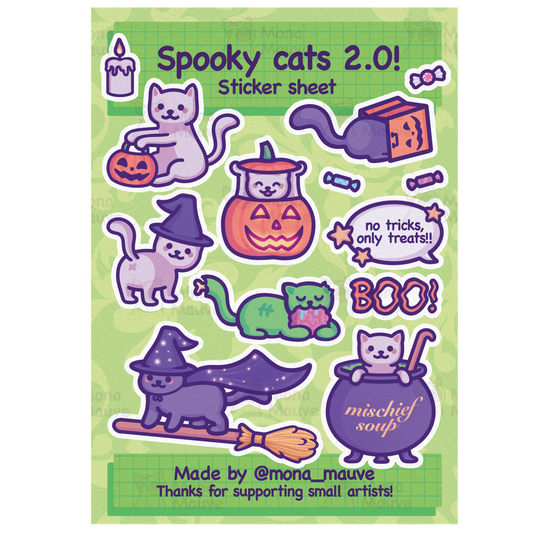 Cute Halloween Sticker Sheet | 13 Spooky Cat Vinyl Stickers