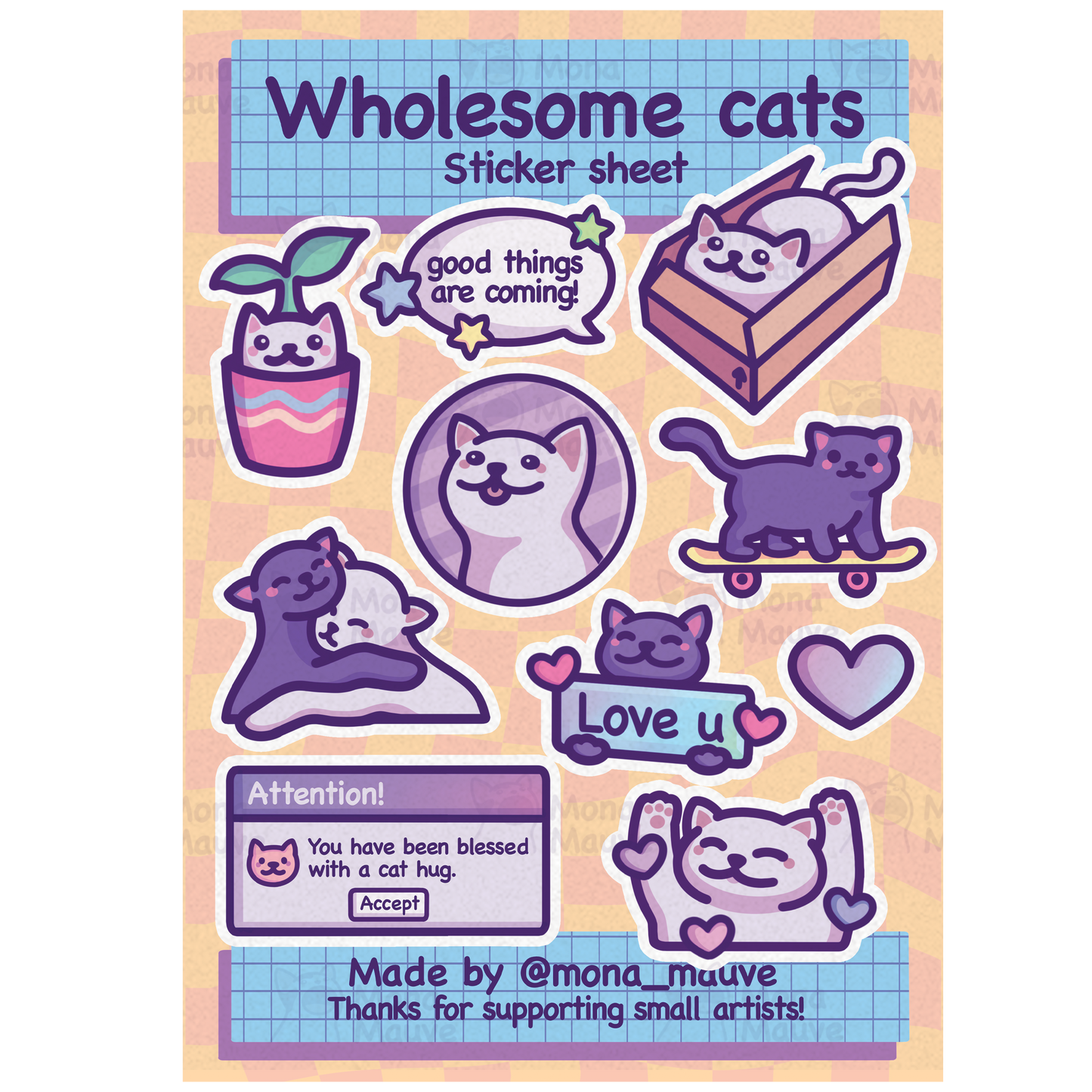 Wholesome Cats Sticker Sheet | 10 Cute Waterproof Vinyl Stickers