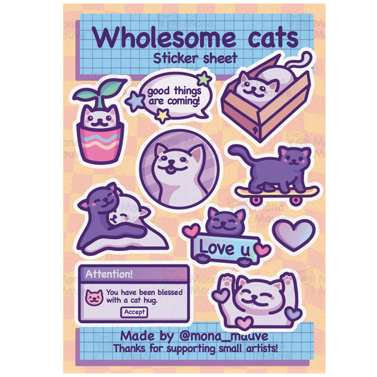 Wholesome Cats Sticker Sheet | 10 Cute Waterproof Vinyl Stickers