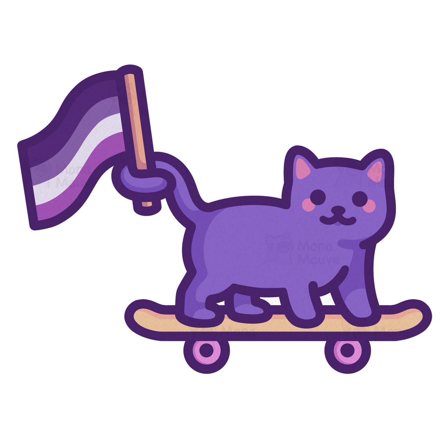 Asexual Pride Sticker | Ace Flag Cat on Skateboard