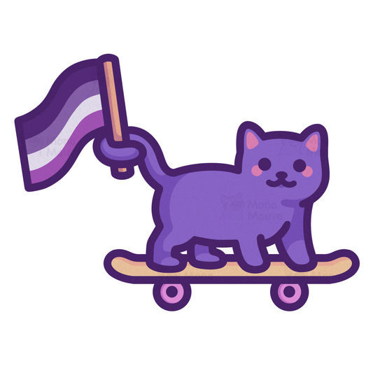 Asexual Pride Sticker | Ace Flag Cat on Skateboard