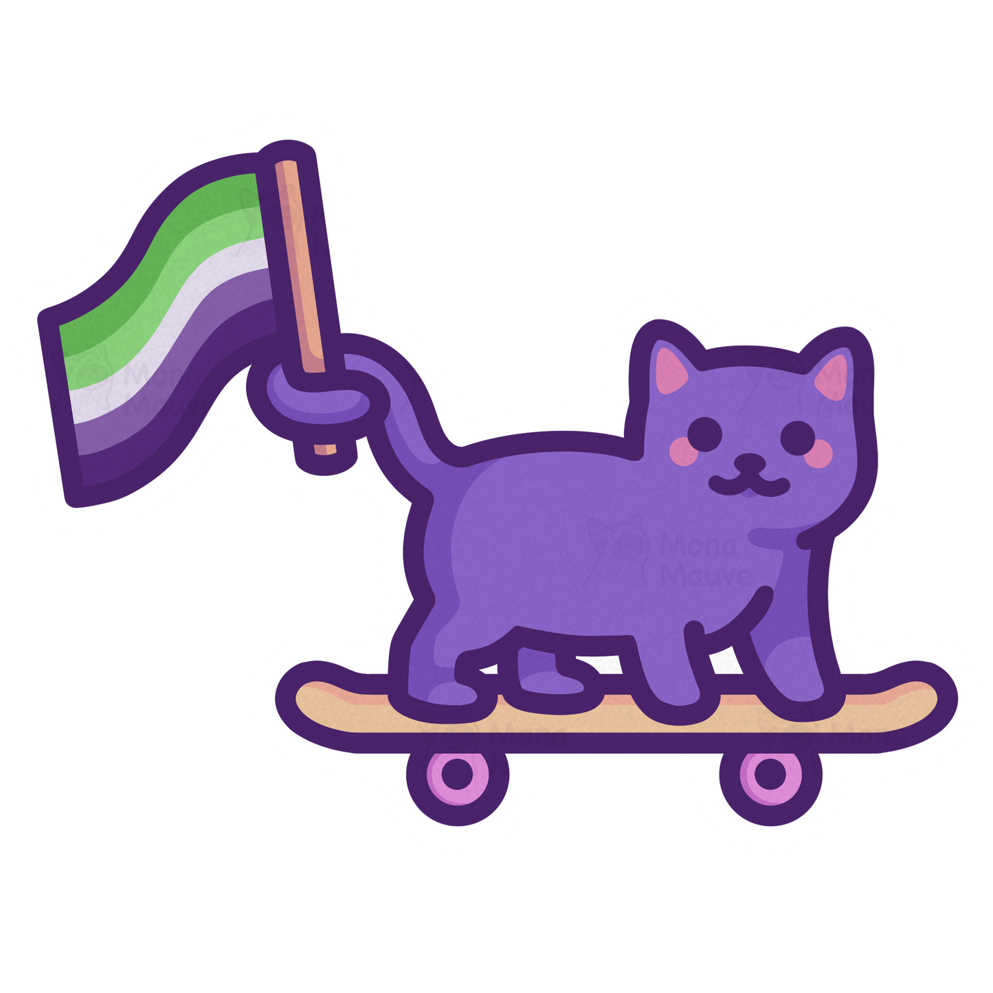 Aromantic Pride Sticker | Aro Flag Cat on Skateboard