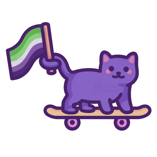 Aromantic Pride Sticker | Aro Flag Cat on Skateboard