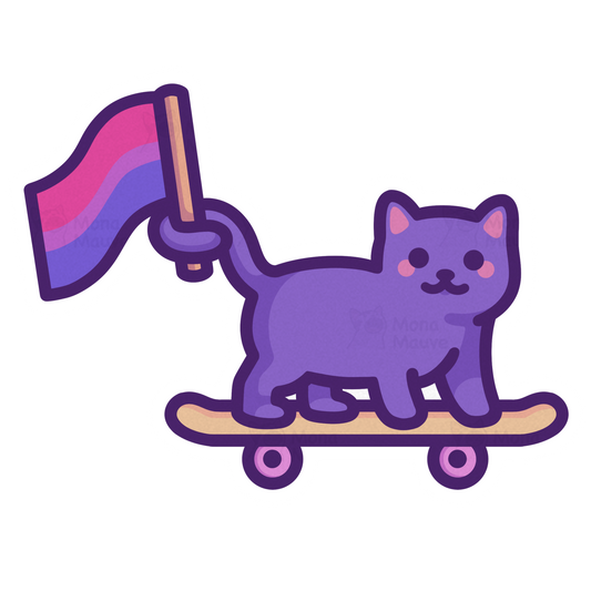 Bisexual Pride Sticker | Bi Flag Cat on Skateboard