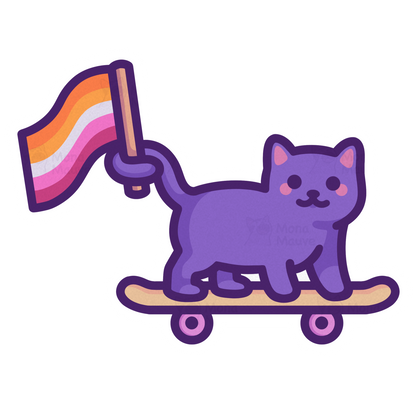 Lesbian Pride Sticker | LGBTQ+ Flag Cat on Skateboard