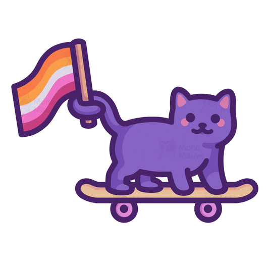 Lesbian Pride Sticker | LGBTQ+ Flag Cat on Skateboard