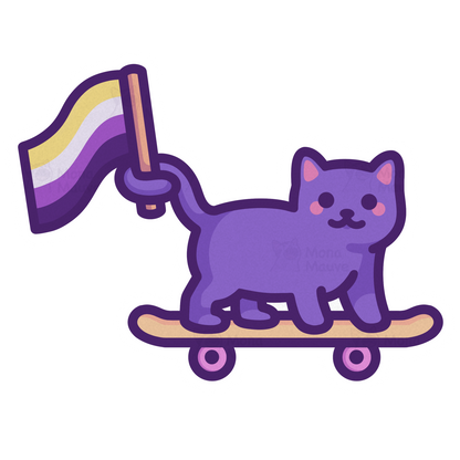 Non Binary Pride Sticker | Enby Flag Cat on Skateboard