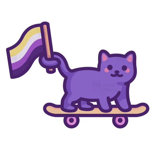 Non Binary Pride Sticker | Enby Flag Cat on Skateboard