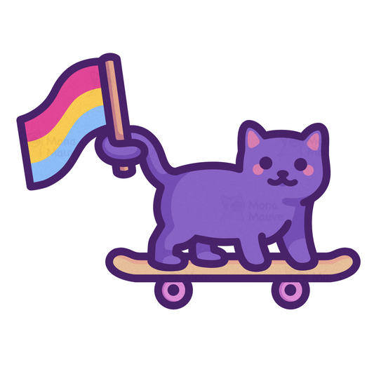 Cute Pansexual Pride Sticker | Cat on Skateboard with Pan Flag