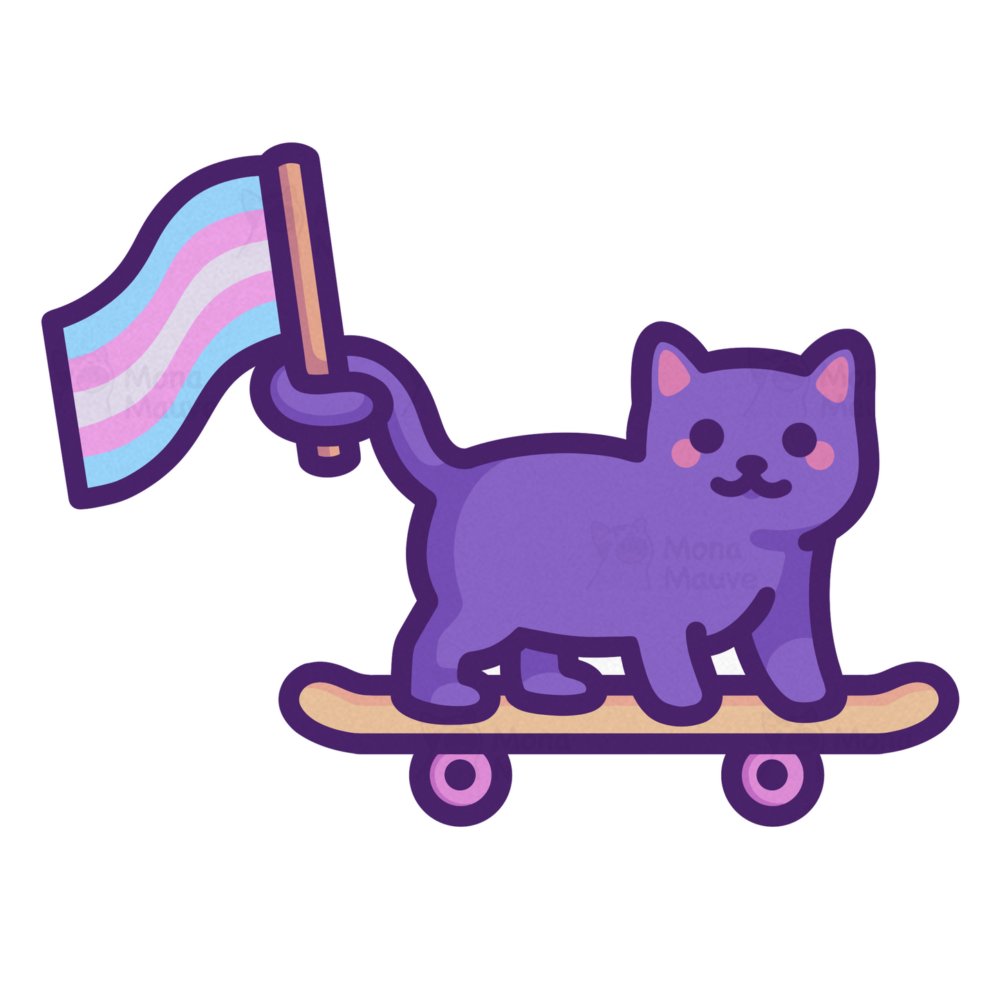 Cute Trans Pride Sticker | Trans Flag Cat on Skateboard