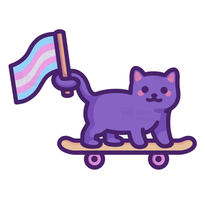 Cute Trans Pride Sticker | Trans Flag Cat on Skateboard