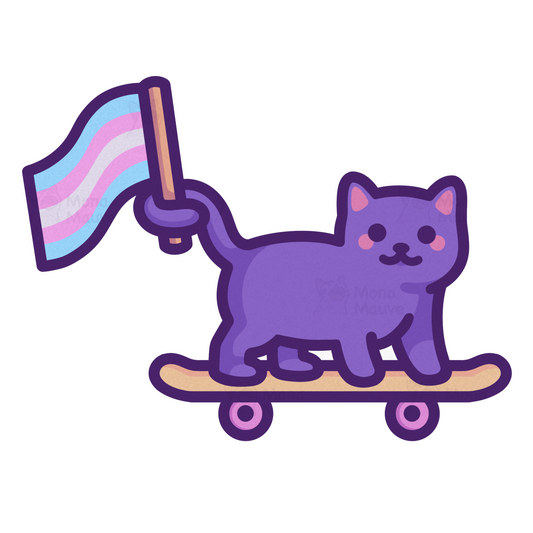 Cute Trans Pride Sticker | Trans Flag Cat on Skateboard