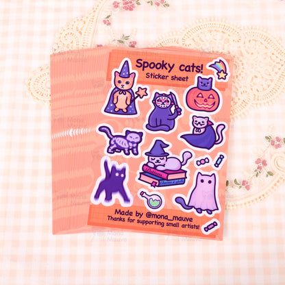 Cute Halloween Sticker Sheet | 13 Spooky Cat Vinyl Stickers