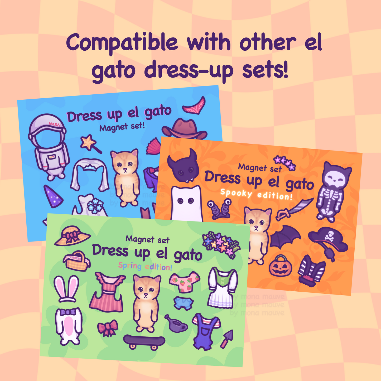 Cat Fridge Magnet Set - Spring Edition | Dress Up Game | El Gato & 6 Outfits