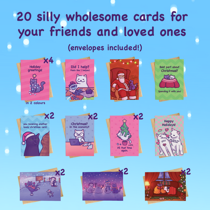 Cat Christmas Card Bundle | 20 Blank Festive Card Box