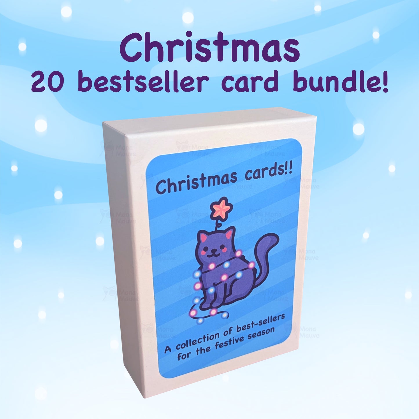 Cat Christmas Card Bundle | 20 Blank Festive Card Box