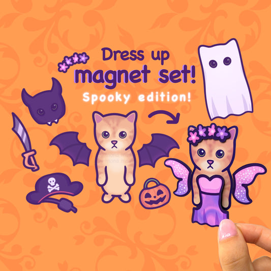Halloween Cat Fridge Magnet Set - Spooky Edition | Dress Up Game | El Gato & 6 Costumes | Unique Birthday/Just Because Gift | Personalised!