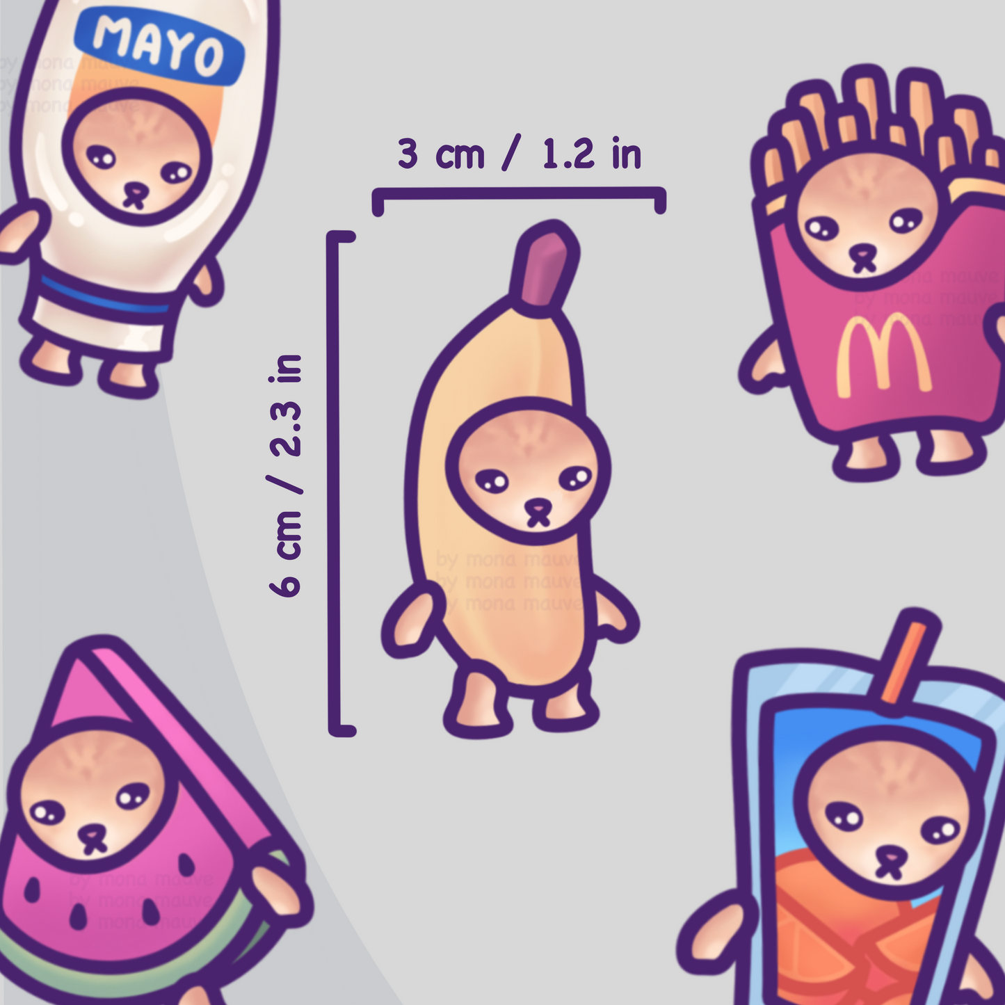 Snack Cat Fridge Magnet Set | Funny & Unique Cat Meme Gift for Birthdays or Just Because | Banana, Watermelon, Milk Cat
