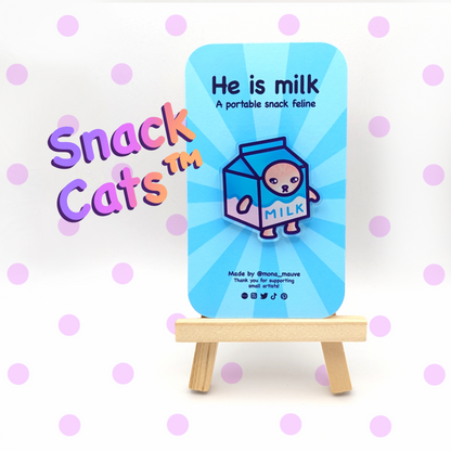 Milk Cat Pin | Snack Cats Collection | 40mm Acrylic Badge Butterfly Clutch | Cute Cat Meme | Funny, Sustainable & Eco-Friendly Gift