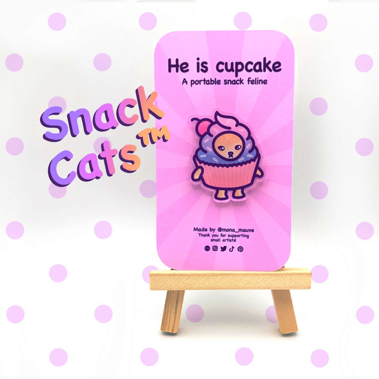 Cupcake Cat Pin | Snack Cats Collection | 40mm Acrylic Badge Butterfly Clutch | Cute Cat Meme | Funny, Sustainable & Eco-Friendly Gift