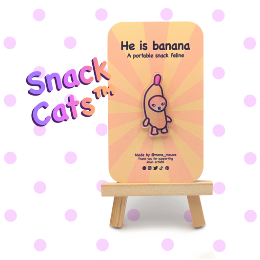 Banana Cat Pin | Snack Cats Collection | 40mm Acrylic Badge Butterfly Clutch | Cute Cat Meme | Funny, Sustainable & Eco-Friendly Gift