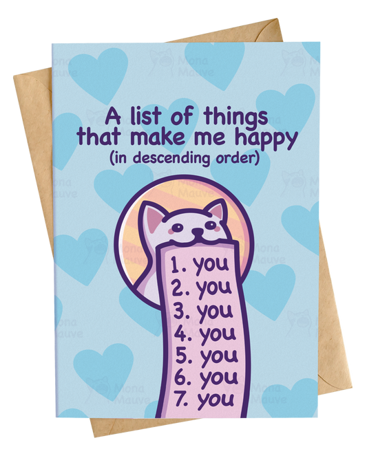 A List of Things That Make Me Happy (You)! | Wholesome Anniversary Card