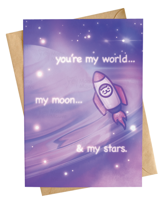 My World, My Moon & My Stars | Cute Space Cat Anniversary Card