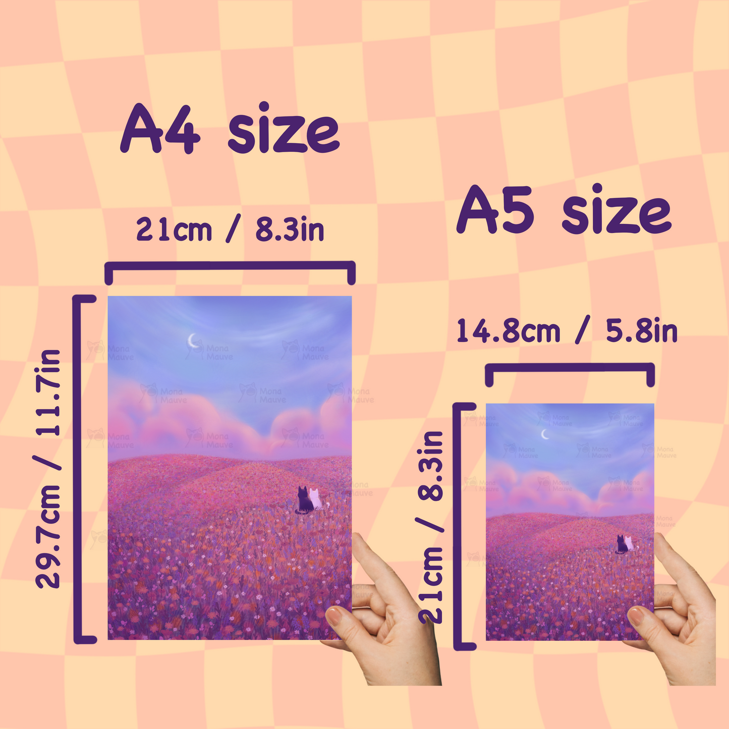 Cats in a Flower Field | Cute Nature Art Print