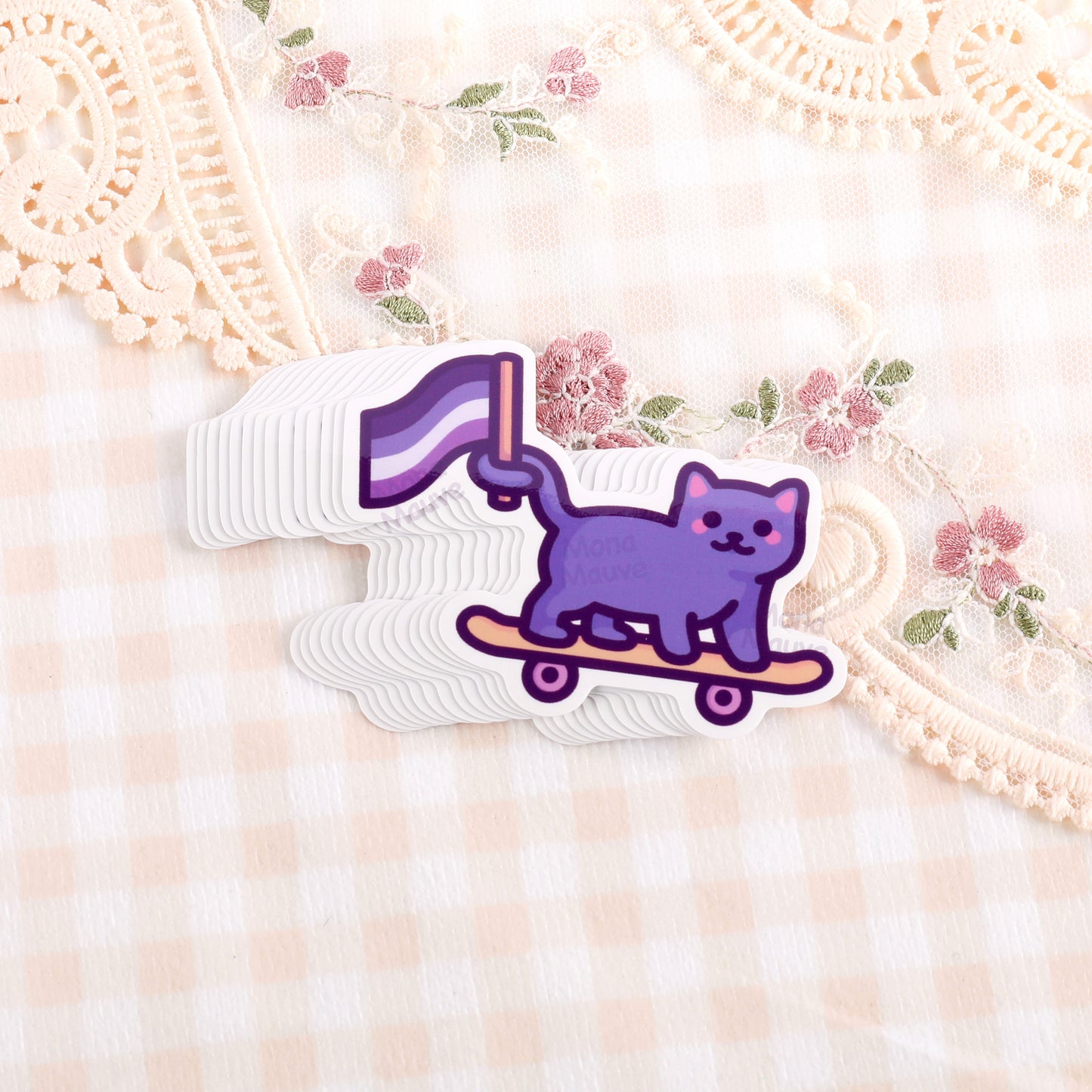 Asexual Pride Sticker | Ace Flag Cat on Skateboard